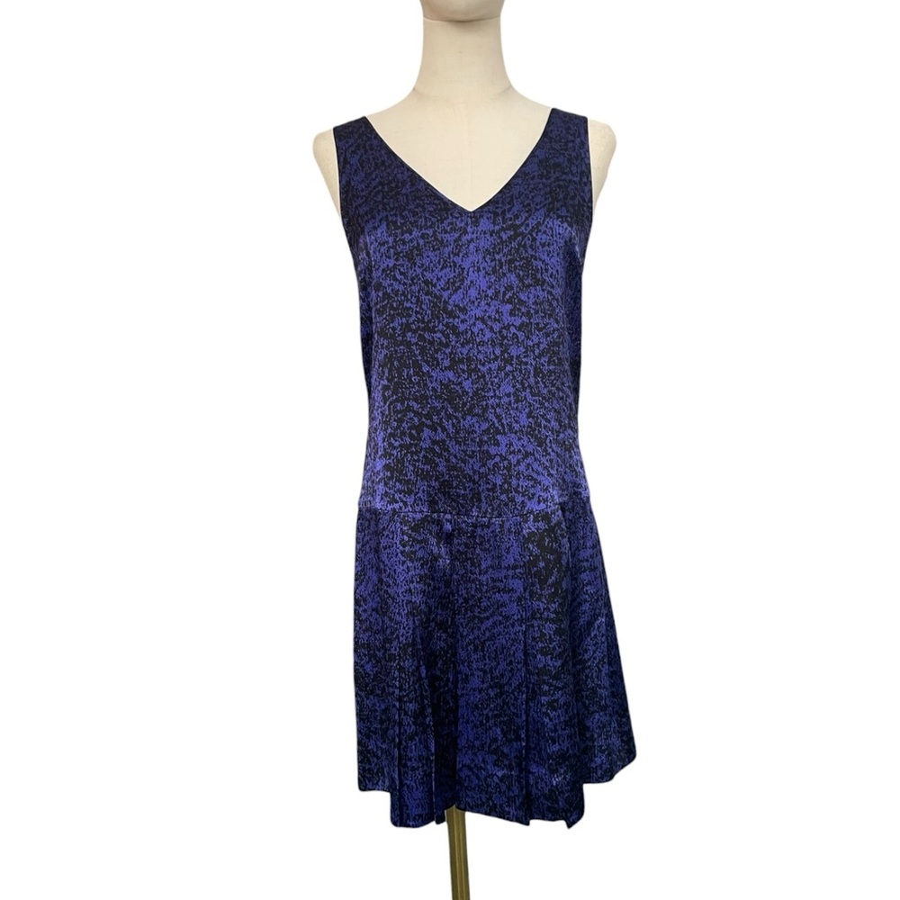 Rebecca Taylor Silk Purple Black Pleated A Line V-Neck Sz 2​